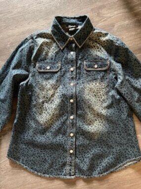 🧡3/15 Crystalli Button Down Leopard Print Rhinestone Bling Women's XL